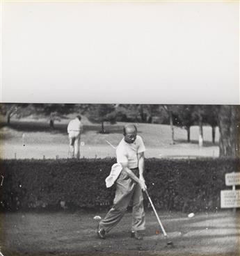 (GOLF) A small, hand-assembled flipbook with 32 photographs depicting a cigar-smoking golfer performing a swing, start to finish.